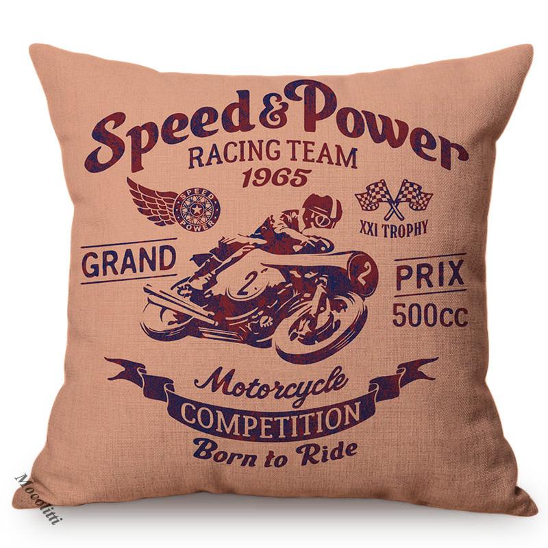 1986S Vintage Motorcycle Style Cushion Cover Letter Poster Cool Punk Cartoon Decorative Linen Car Sofa Throw Pillow Case Cojines
