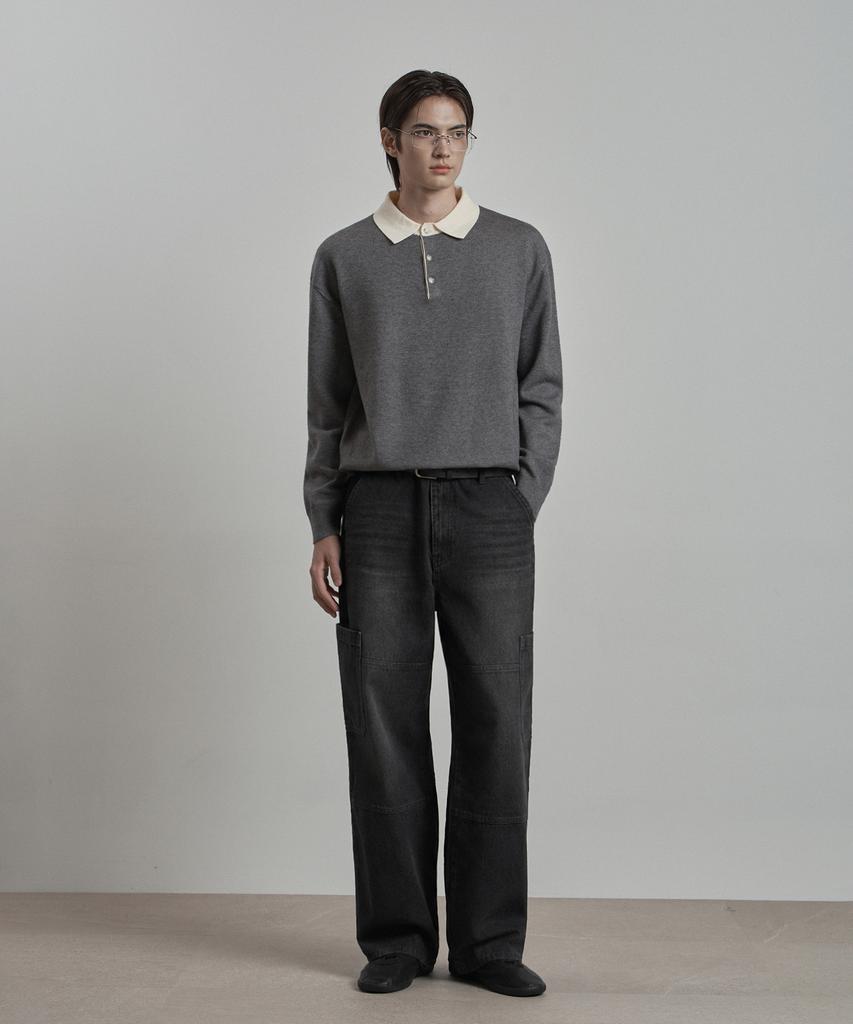 WORK ON BODY OFF Par Semi-Overfit Two-Tone Collar Knit [Gray]