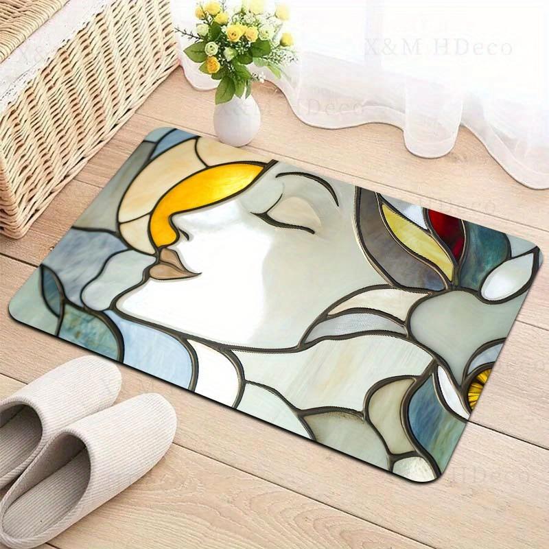 1pc Stained Glass Art Girl Design Indoor Mat - 8mm Thick, Machine Washable Floor Mat for Entryway, Living Room, Bedroom, Kitchen