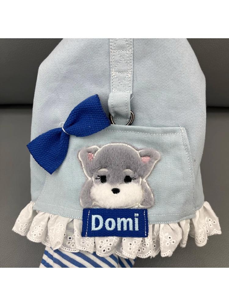 Personalized Dog Harness Set,Cute Jeans Harness with Name Custom Embroideried Tag,Lace Bowtie Lead Set for Small Breeds