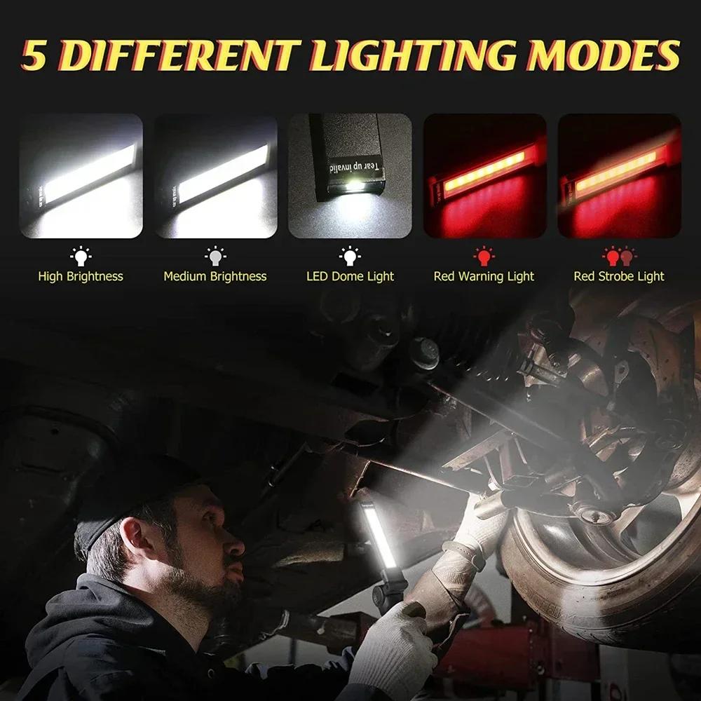 COB LED Folding Flashlight Portable Magnetic Work Light Lantern USB Rechargeable Waterproof Emergency Repair Camping Torch Lamp