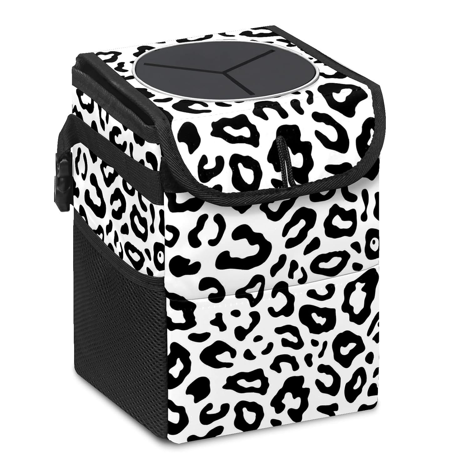 Автомобильная мусорка Черно-белый Гранж Американский флаг Автомобильный мешок для мусора Автомобильная мусорка с крышкой Герметичная Автомобильная сумка для хранения Мешок для мусора Подвесной для подголовника леопардовый