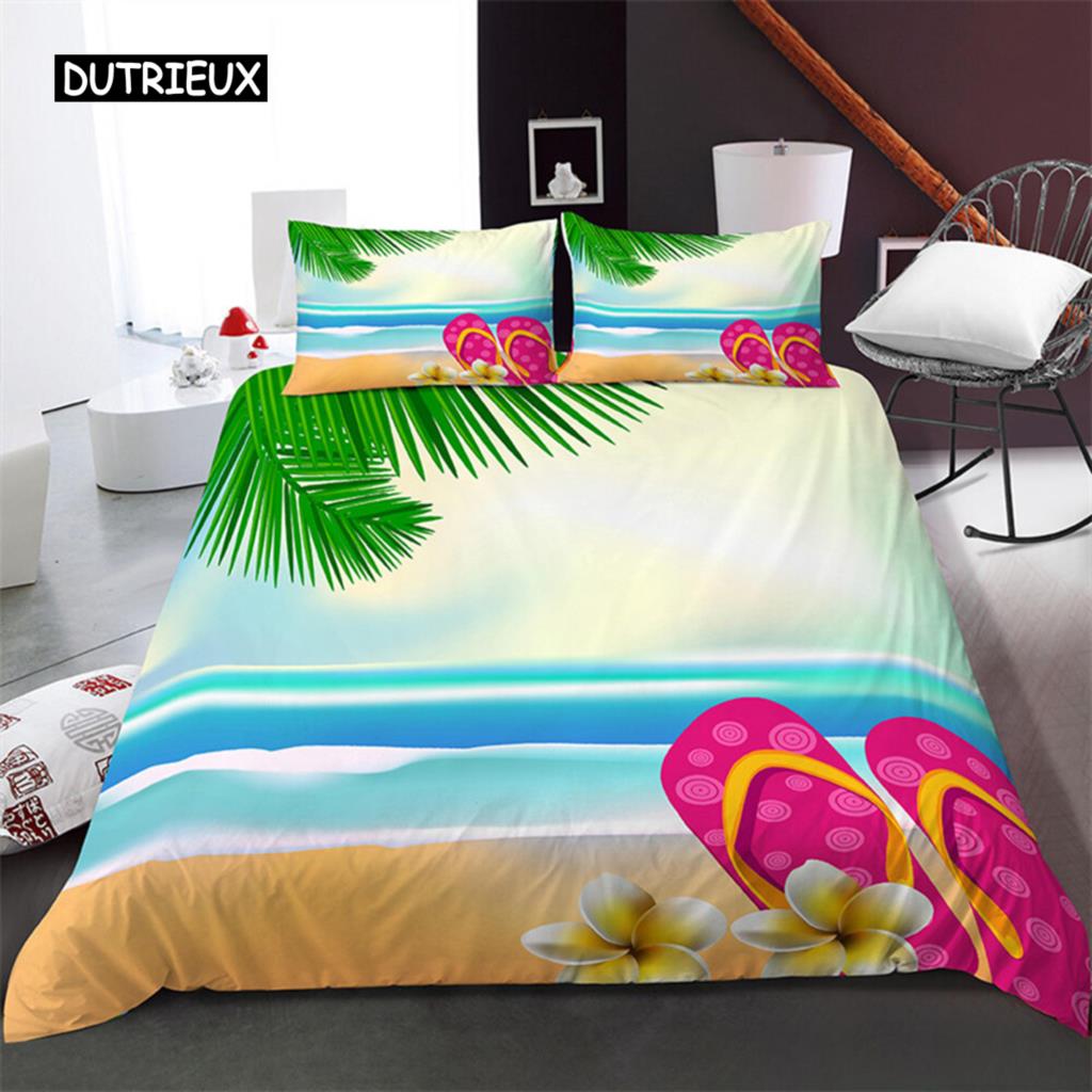 Beach Scenery Duvet Cover Summer Hawaii Landscape Bedding Set Twin Full King For Girl Boys Microfiber Tropical Trees Quilt Cover