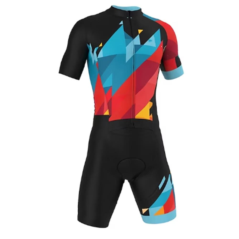 2026 Men s and Women s Summer Short-sleeved Triathlon Onesie Blue and Red Color Matching Cycling Clothes Cycling Clothes XS