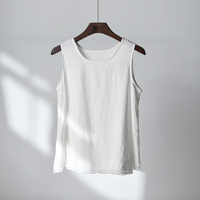 Frühling und Sommer neue Baumwoll- und Leinen-Damenbekleidung literarisch und retro Leinen Fransenrand Trägertop Damen Unterteil kleines Weste