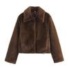 Loose Lapel Button Embellished Brown Long Sleeved Jacket for Women's Autumn and Winter Collection