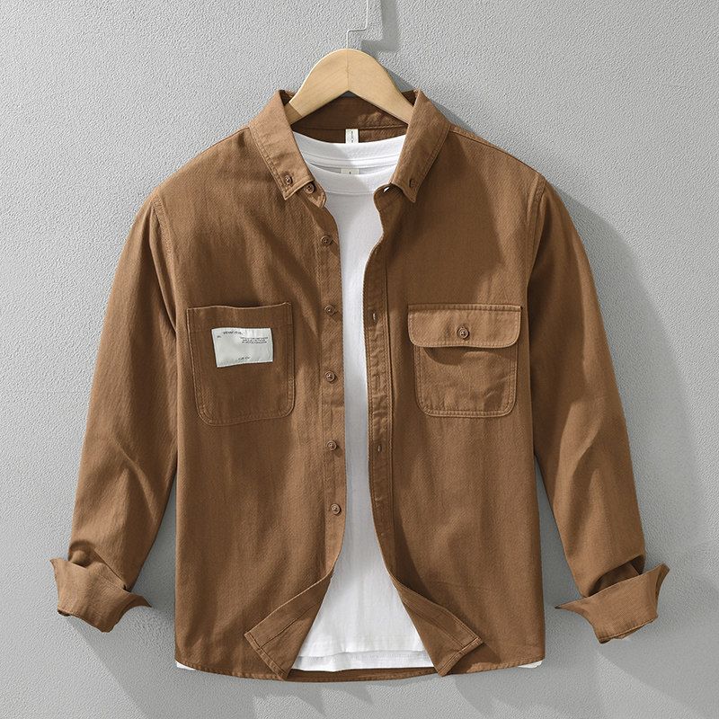 Japan Fashion Cargo Long Sleeve Shirt Outerwear Trendy Pure Cotton Fashion Autumn New Double Pocket Loose Men's Casual Shirts