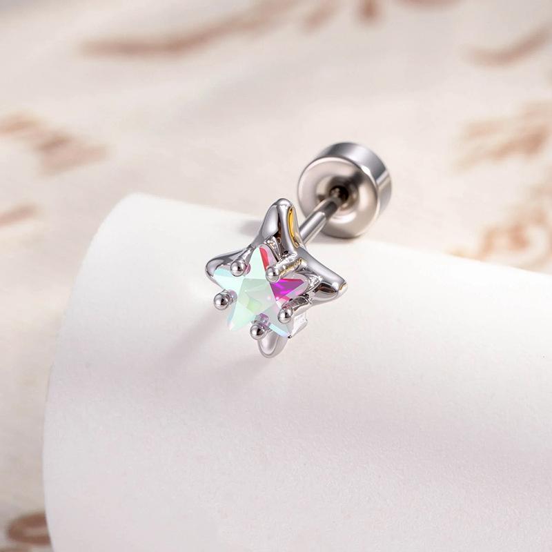 Earstuds with Double Headed earring Screws Titanium Steel Earbone Screws Four Star Versatile Classic High Grade Girl Earrings Jewelry
