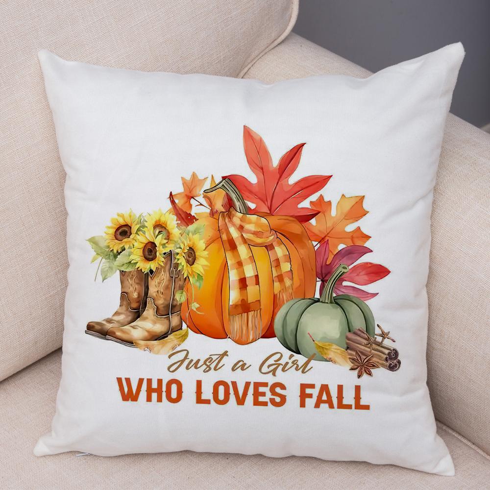 Happy Harvest Season Pillowcase Double Print Fall In The Air Cushion Cover Soft Plush I Love Autumn Pillowcase for Sofa Home Car