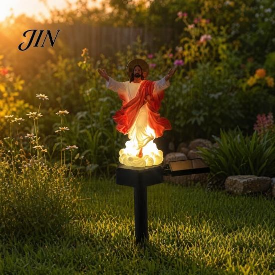 Peaceful Backyard Religious Decor Jesus Statue Solar Light, Garden Outdoor Waterproof Lighted Hand Painted Figures Figurine, Pathway Light for