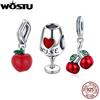 WOSTU Retro 925 Sterling Silver Rose Flower Charms Wine Cup Pendant Cherry Beads Fit Original Bracelet DIY Necklace Jewelry Make