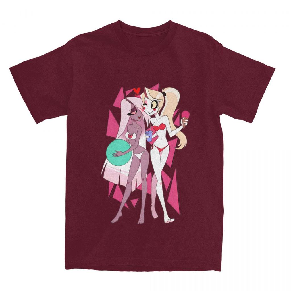 Streetwear T Shirt Charlie And Vaggie Bikini Cotton T Shirts Hazbins Hotels Hipster Tee Shirt for Men's Beach Short Sleeve Tees