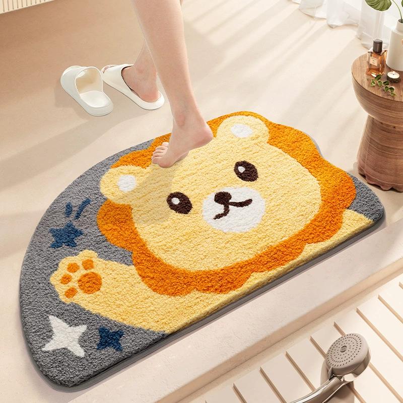 Cartoon Semi-Circular Bath Mats | Thickened Plush Non-Slip Bathroom Rug | Quick-Dry Super Absorbent Foot Mat for Bathroom Decor