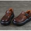 Johnature Genuine Leather Round Toe Thick Soled Women's Shoes Retro Versatile Breathable Hollow-out Platform Sandals