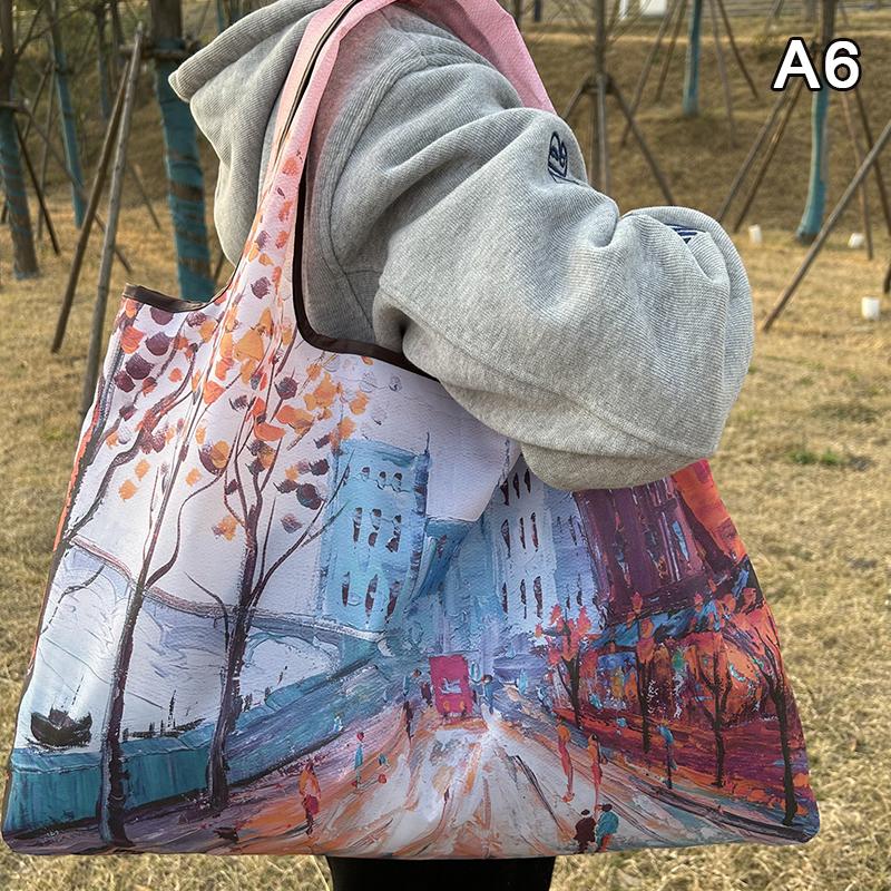 Bag Foldable Shopping Bag Reusable Grocery Storage Bag Nylon Portable Shoulder Handbag Travel Tote Bag