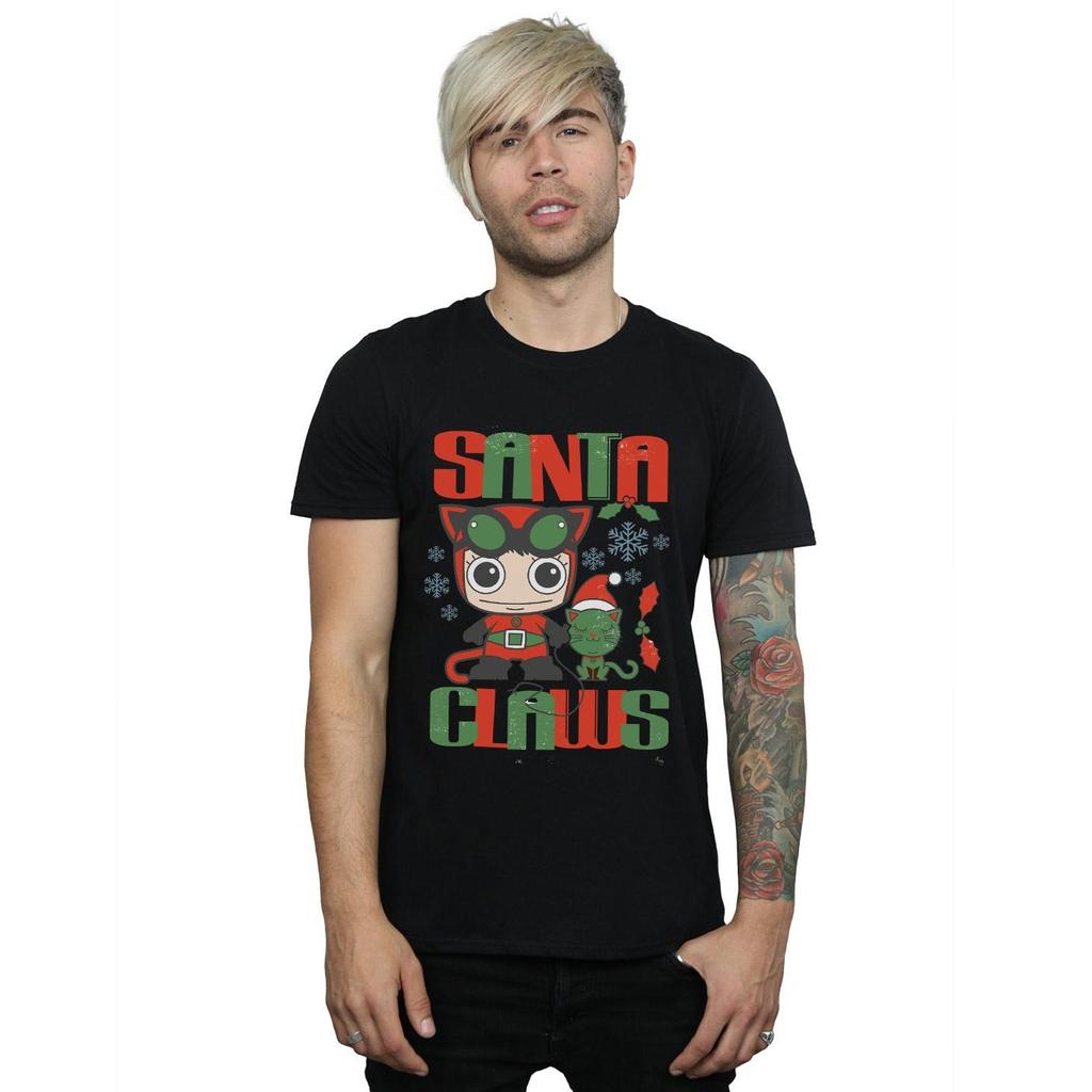 DC Comics Mens Chibi Catwoman Santa Claws T-Shirt