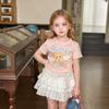 Girls Summer Cotton Cartoon T Shirt Sweet Lace Short Sleeve Top Baby Cute Thin Blouse