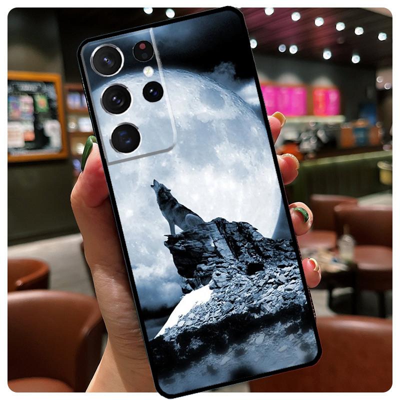 

Moon Roaring Wolf Phone Case For Samsung Galaxy S25 Ultra S21 S22 S23 S24 Ultra S9 S10 Plus S24 S25 FE Cover Galaxy S9