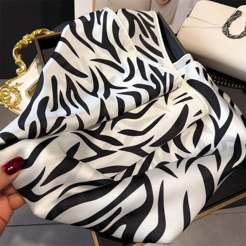 Luxury Modern Print Square Scarf Elegant Ladies Soft Satin Shawl Stylish Women's Decorative Bandana Neckerchief