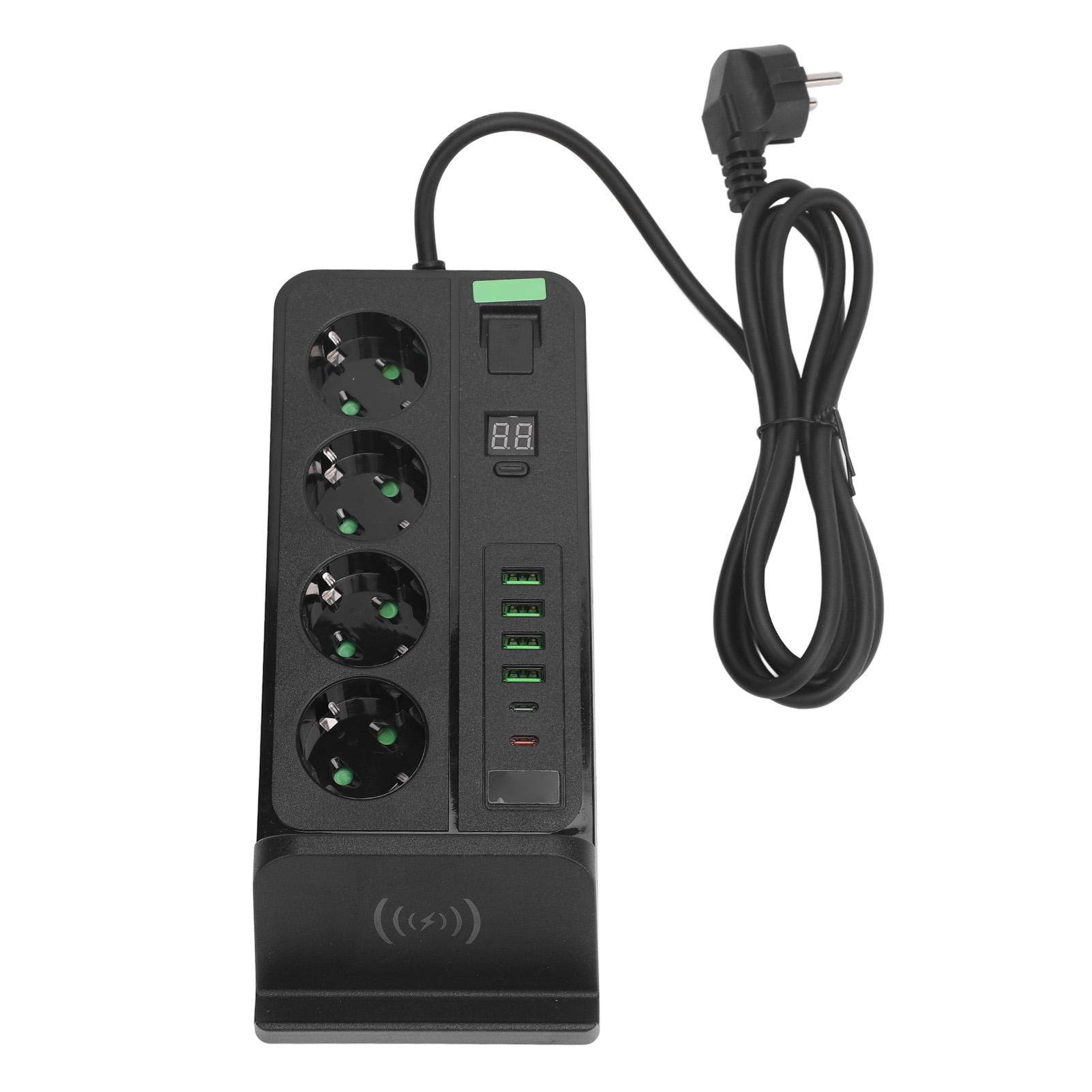 

Європейський подовжувач живлення з бездротовою зарядкою USB TYPE C, 4 контакти, 4000 Вт, 16 А, 110 2-метровий кабель чорного кольору