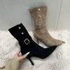Retro Suede Fine Heel Folded Two Wear Western Cowboy Boots Female Pointed Thin Temperament Fashion Boots