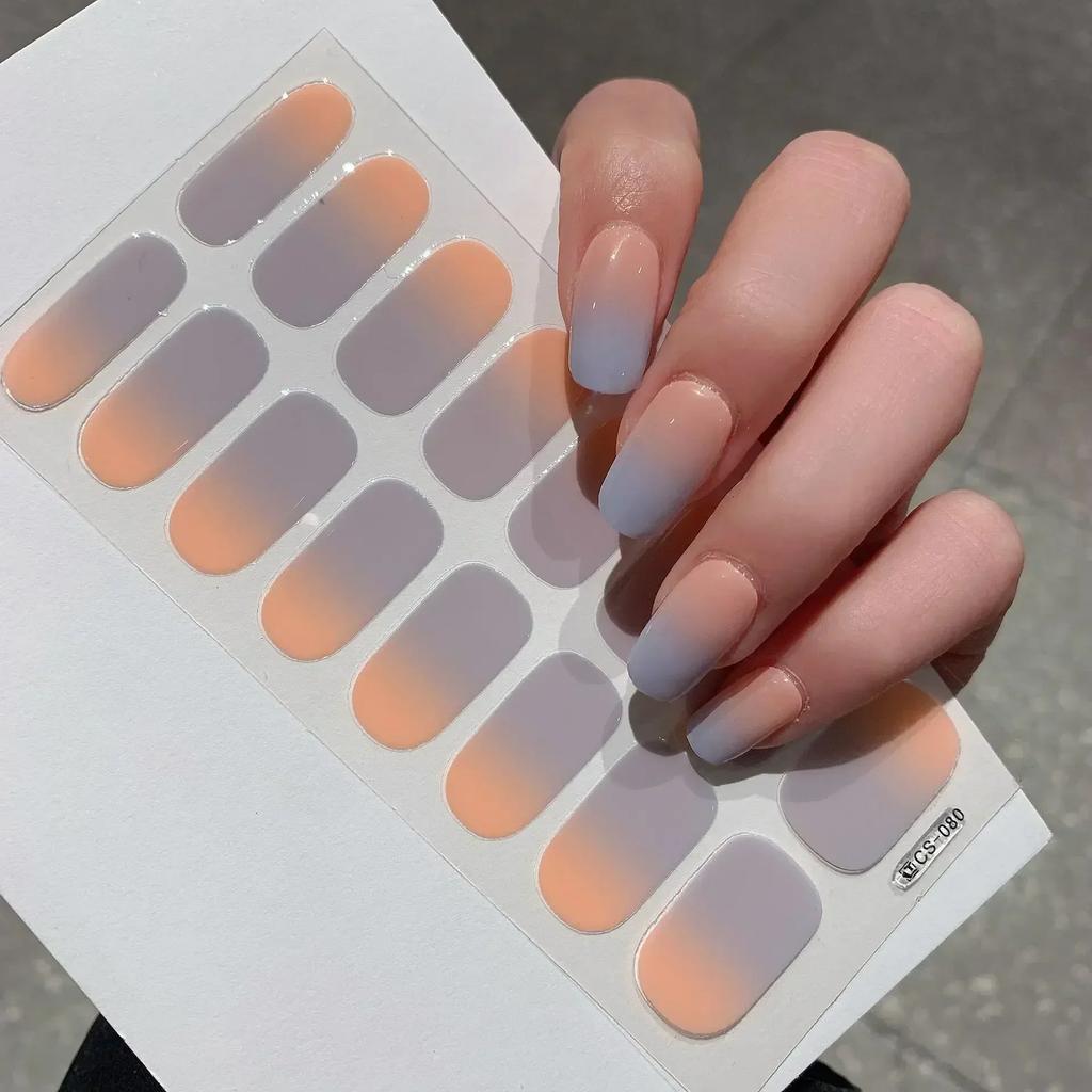 2025 Semi-cured Gel Nail Stickers Solid Color Nail Semi-baked Tips Full UV Nail Need Decals Paste Lamp N0R7