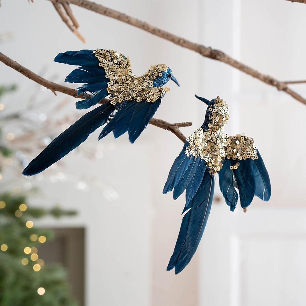 2pcs Glitter Christmas Foam Bird Beautiful Handmade Feather Birds Ornaments Realistic Artificial Birds Pendants Party Decoration