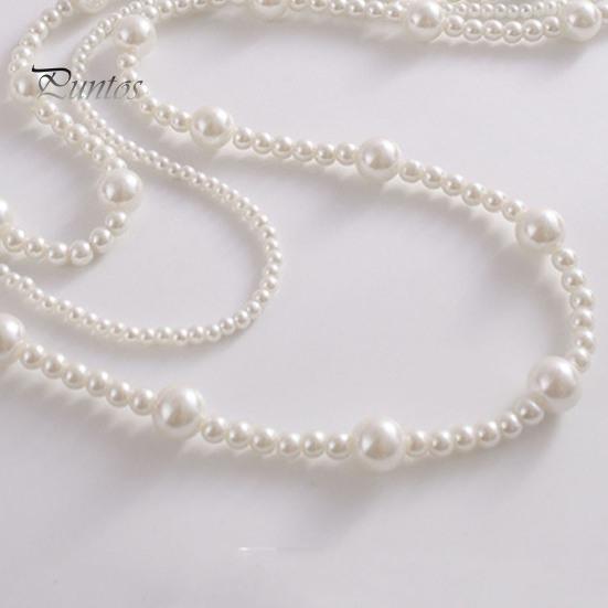 French Style Retro Faux Pearls Necklace Women Long White Three Layered Faux Pearls Luxury Sweater Necklace Jewelry Gift