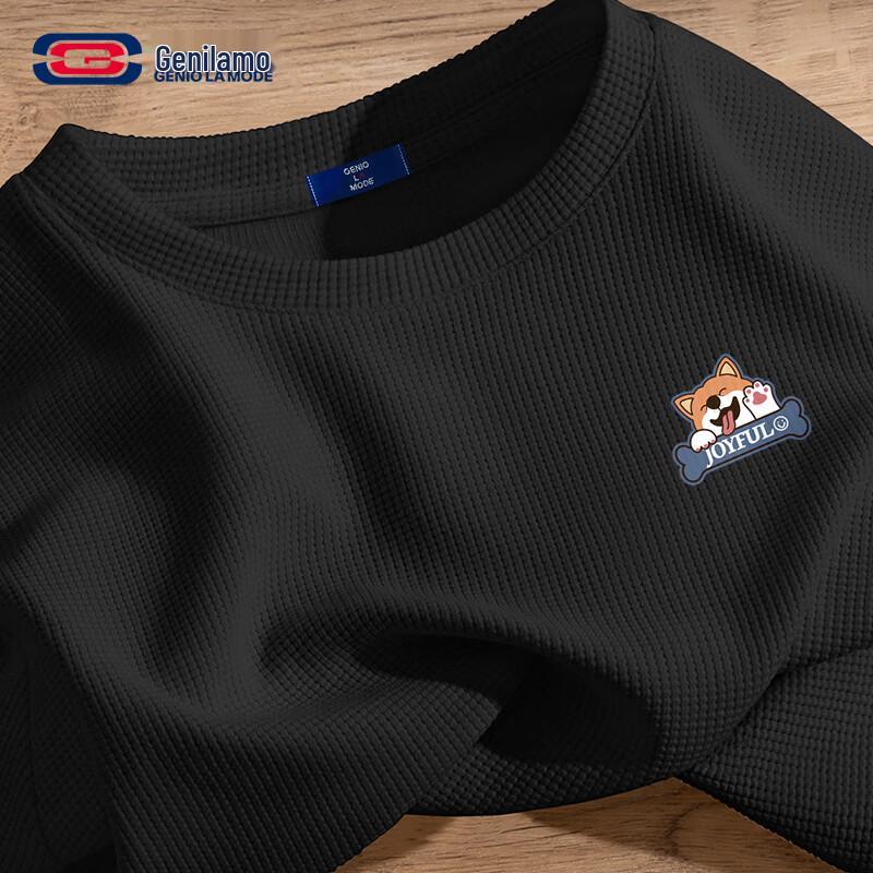 GENIOLAMODE Men's Waffle Knit Long Sleeve T-shirt