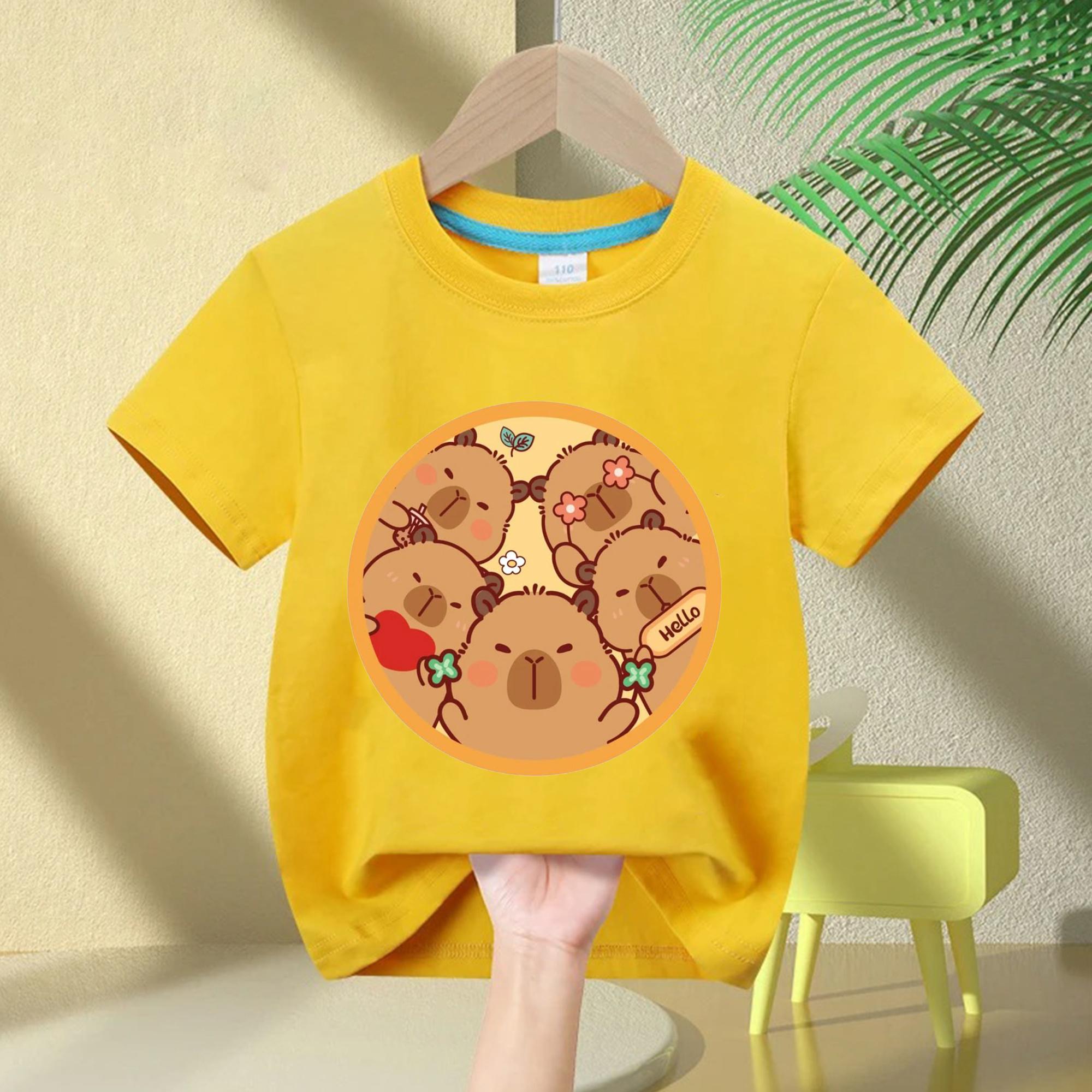 

Смешная крутая футболка с капибарой на скейтборде для детей, летняя дышащая хлопковая футболка с коротким рукавом, повседневная, для мальчиков и девочек, подарок на день рождения 150cm