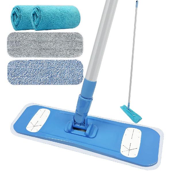 Microfiber Mops for Floor Cleaning, Multi Surface Floor Cleaner with 2 Microfiber Dry Wet Mop Pads + 2 Dusting Clothes for Sweeping and Mopping -
