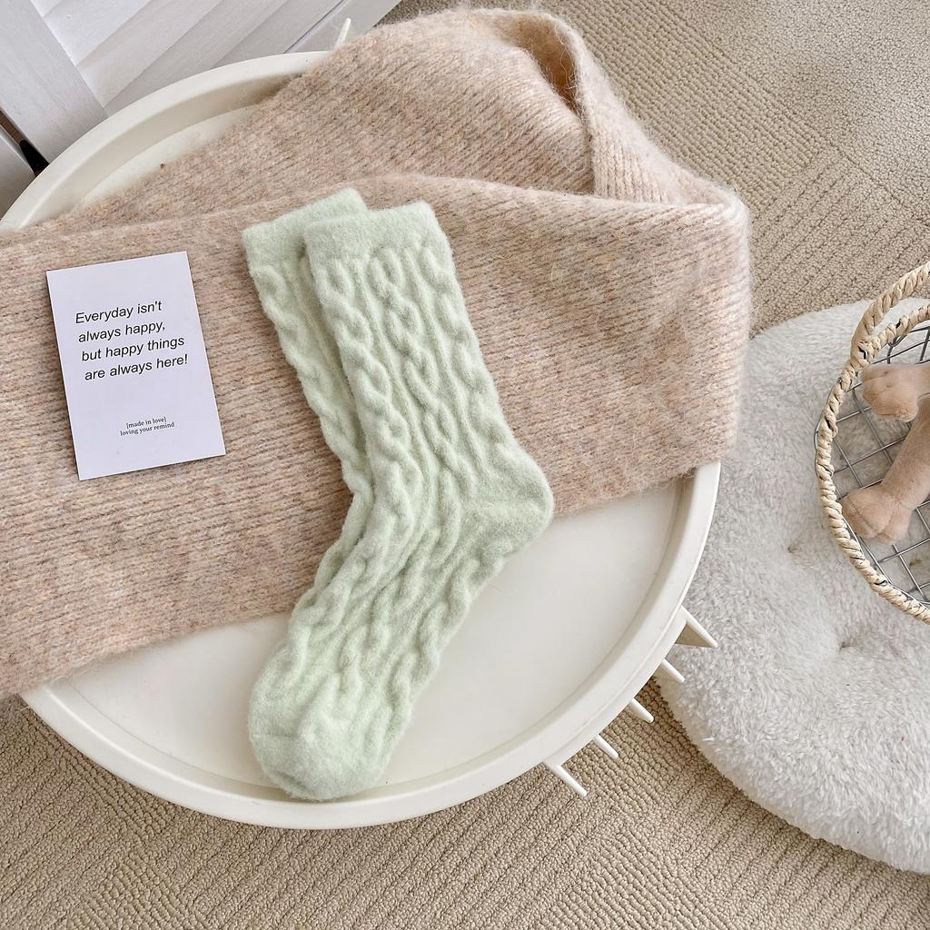 Calzini da donna comodi e pelosi 5 paia - Calzini invernali caldi in peluche a mezza gamba con motivo a trecce in maglia, 95% poliestere 5% spandex