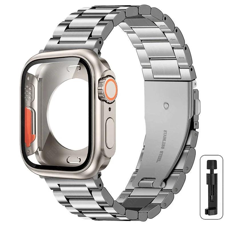 Change to Ultra Case+Band For Apple Watch 40mm 44mm 41mm 45mm Metal Stainless Steel strap for iWatch series Series 98 7 6 SE 5 4