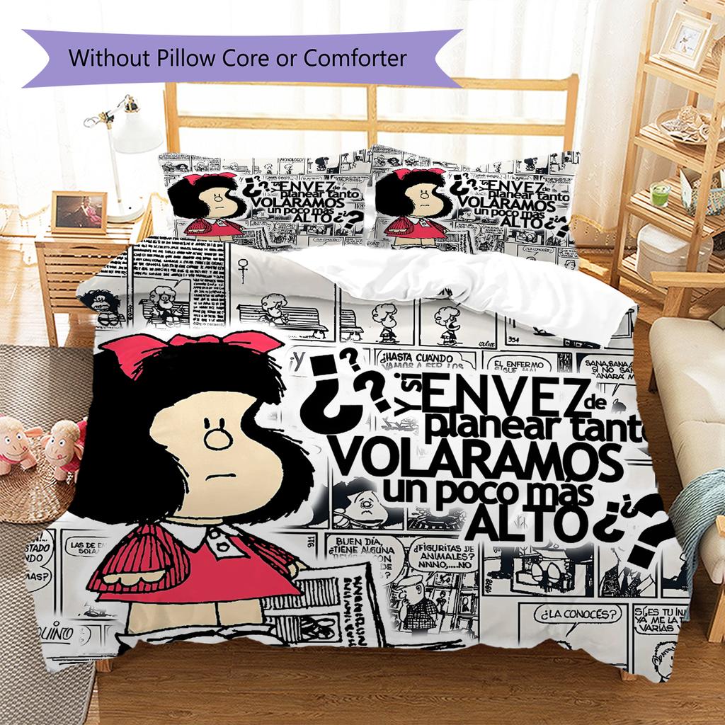 Mafalda Pattern Bedding,Quilt Set Quilt Cover Pillowcase Home Birthday Gift (1 * Duvet Cover + 2 * Pillowcase, Without Core)