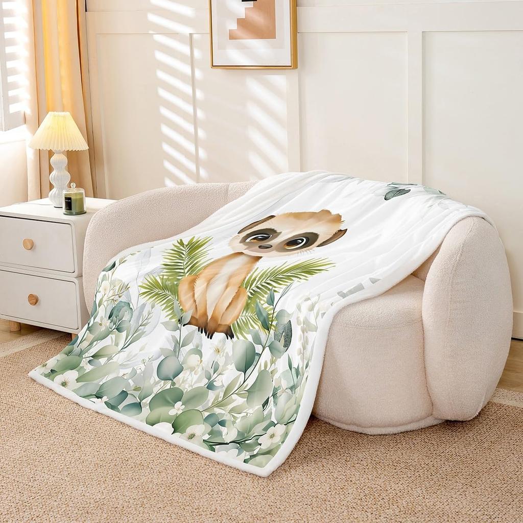 Cute Meerkat Blanket Soft Fleece Throw Animal Lover Gift Kids Room Decor Floral Design Home Decoration