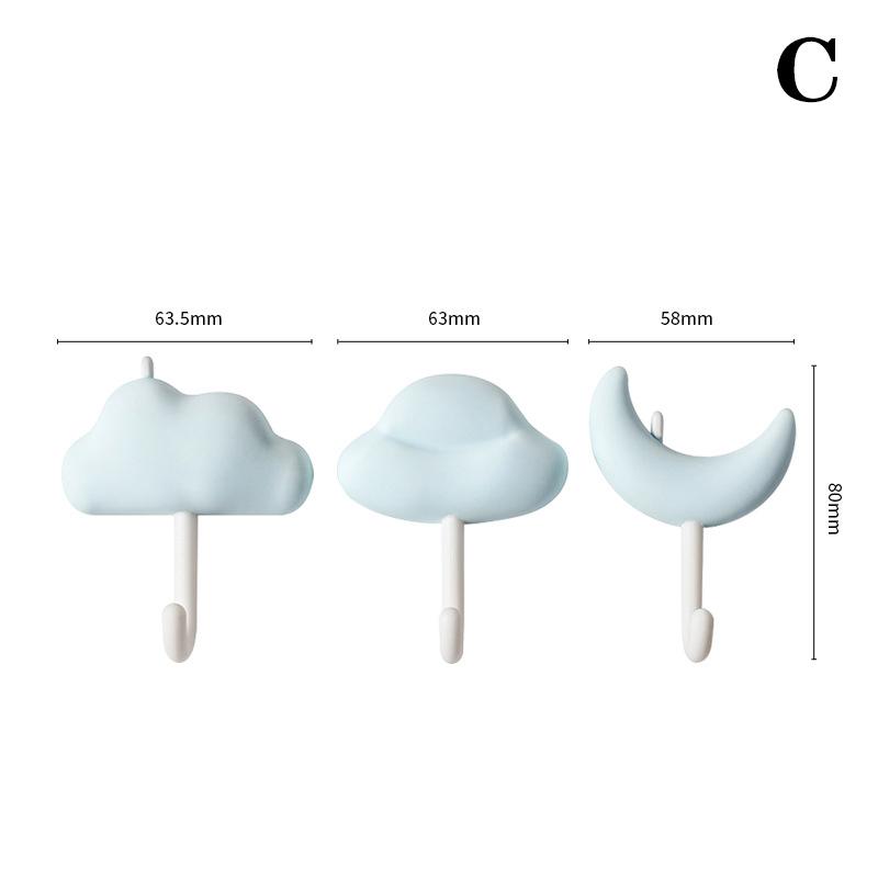 3Pcs Cloud Moon Hooks No-Punch Non-Marking Adhesive Backed Adhesive Hooks Kitchen Bathroom Wall Cute Hooks