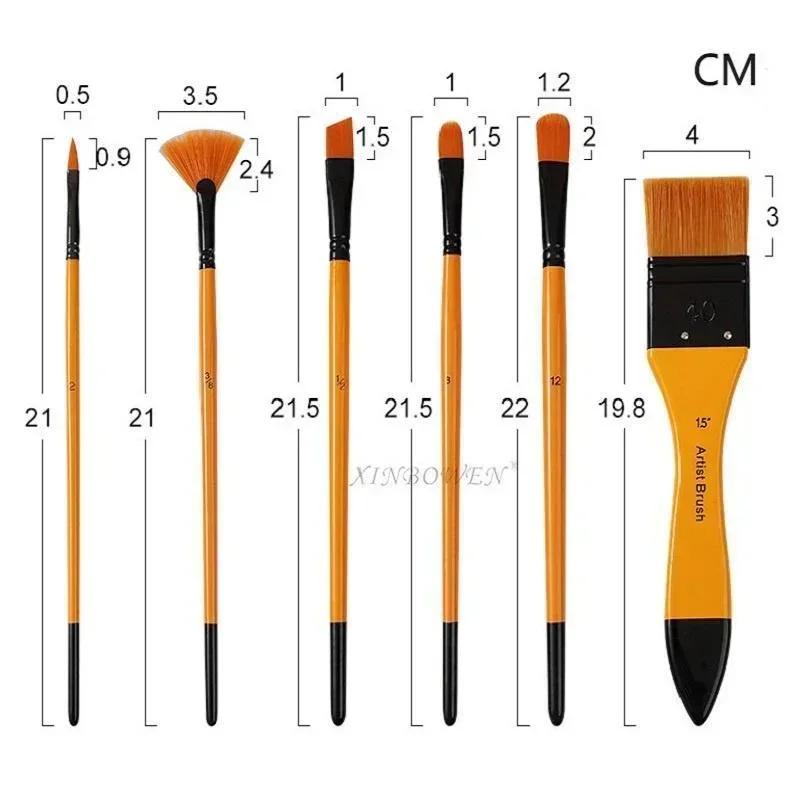 Portapennelli in legno a 6 scomparti Pennello per olio Materiali per acquerello Capelli in nylon Testa per miscelare Strumento per pulire la pittura acrilica