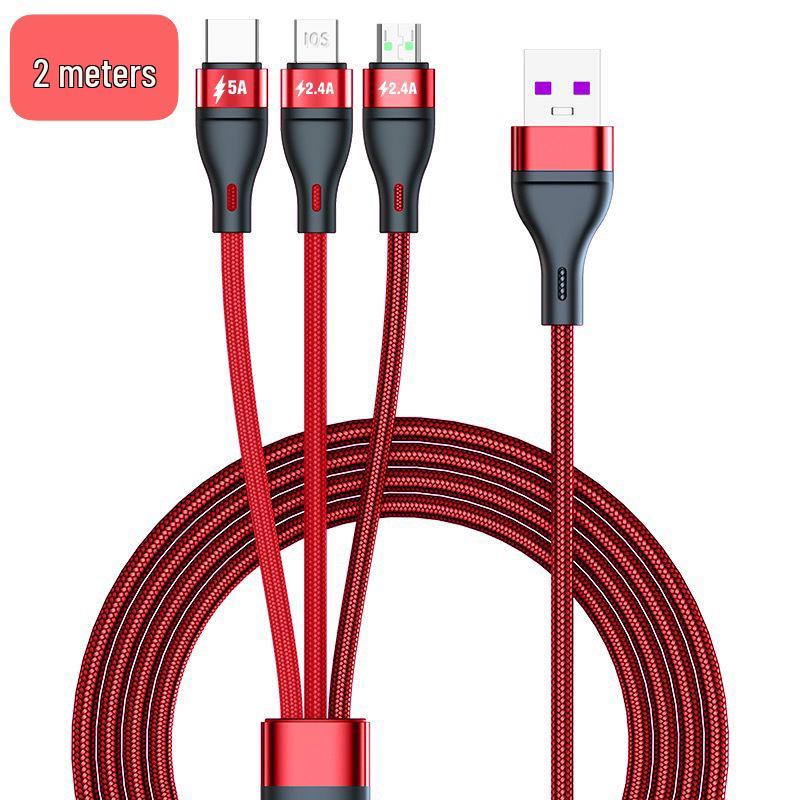 5A Super Fast 3-in-1 Braided Charging Cable, 2m Type-C to Triple Connector