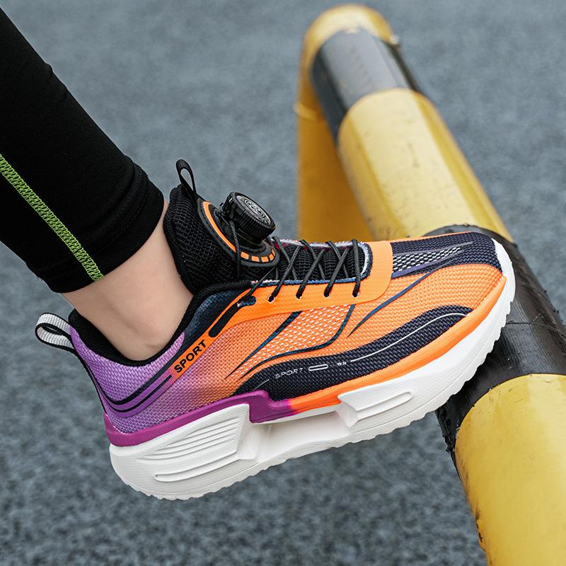 Boys' rotating buckle sneakers 2025 new summer children's and adolescents' running shock-absorbing mesh breathable running shoes