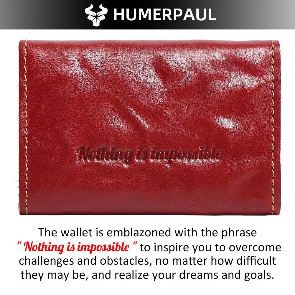HUMERPAUL Ladies wallet first layer cowhide solid color convenient retro style short coin purse credit card storage leather solid color card case