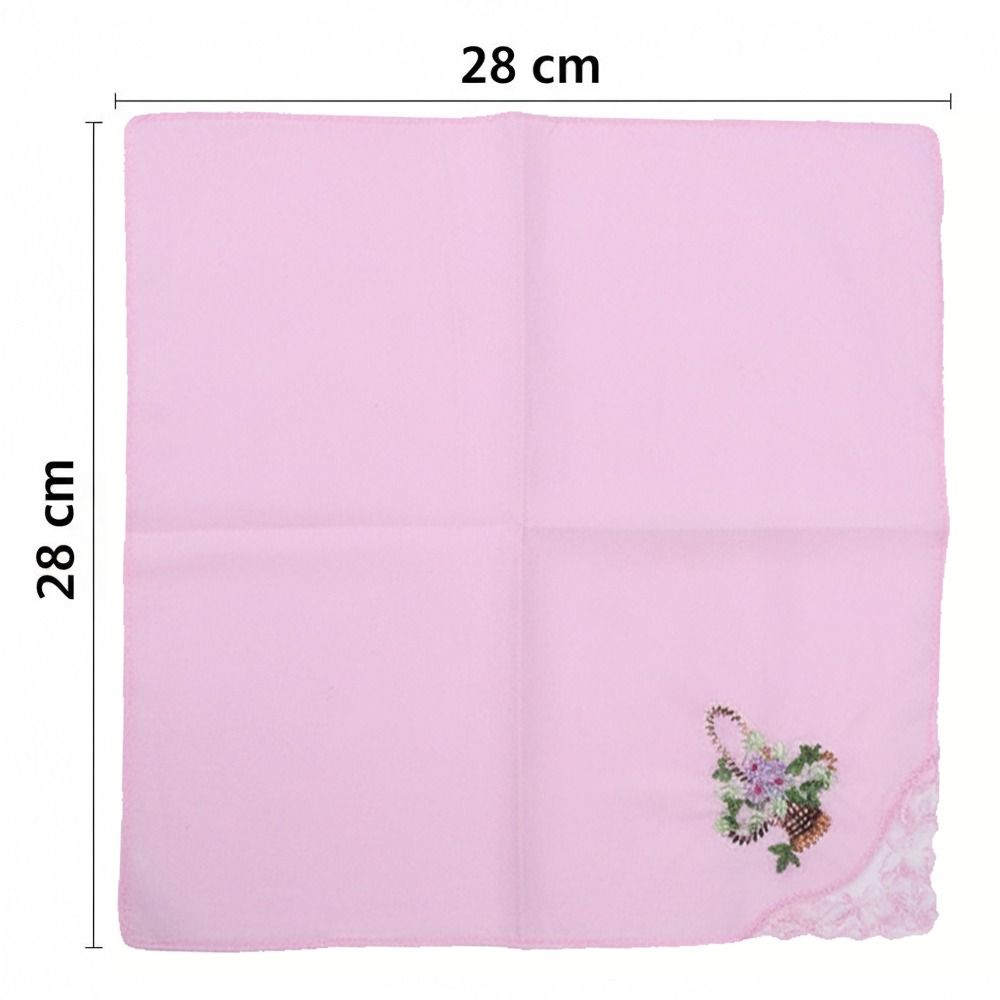 Elegant Cotton Square Handkerchief Reusable Soft Lace Flower Hanky Hankies Fabrics For Women