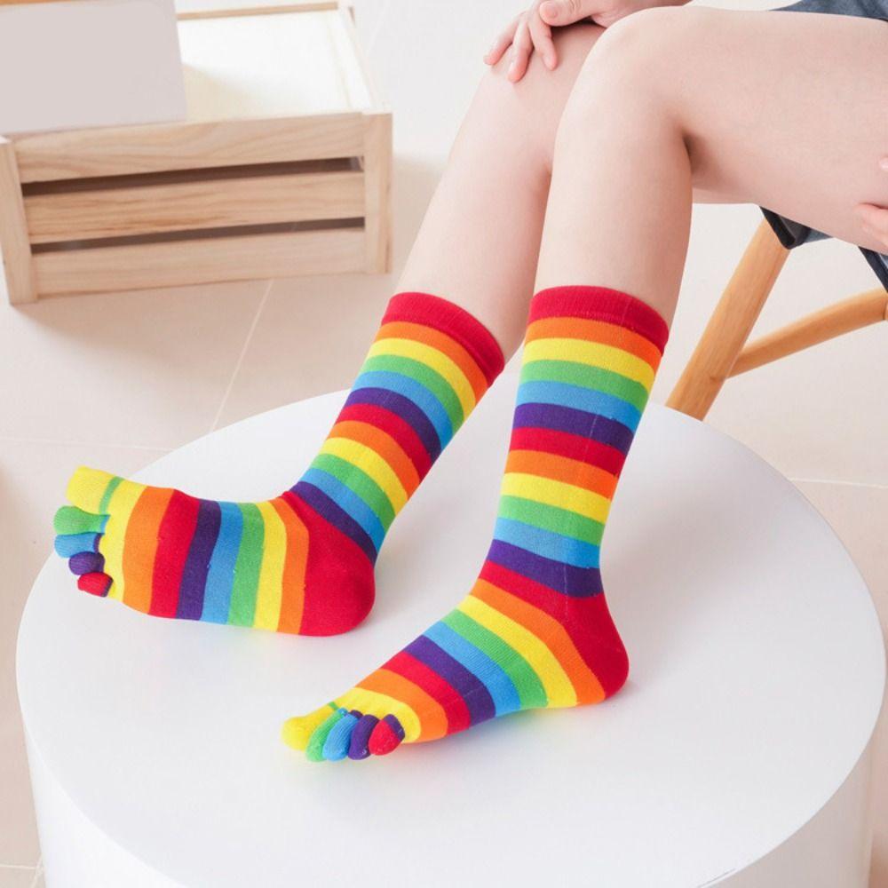 Calzini Cotone Arcobaleno a Cinque Dita Calzini da Donna a Dita di Alta Qualità Calzini in Cotone a Strisce Uomo