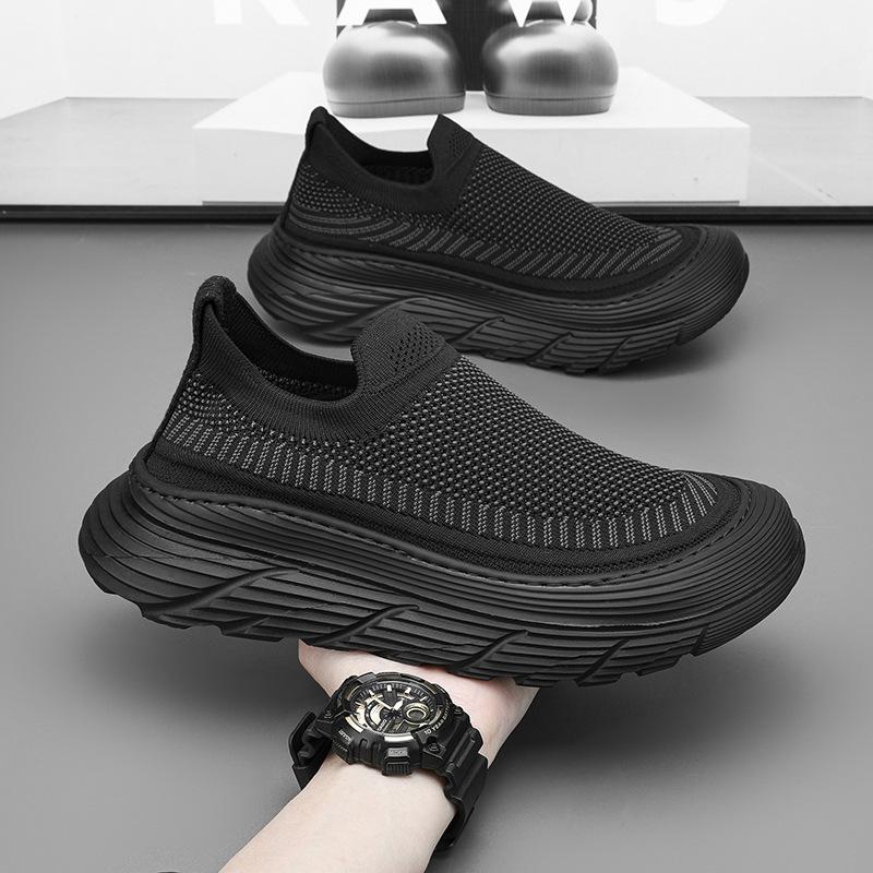Europe 2024 New Spring Casual Sports Board Shoes Men's Pedal Thick-soled Fly-woven Breathable Men's Shoes Niche and Lightweight