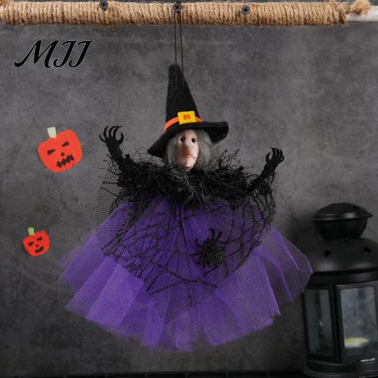 Halloween Holiday Decoration Witch Doll Decoration, Spooky Ghost Pumpkin Hanging Festive Ornament with Gauze Skirt for Indoor Outdoor Party Decor