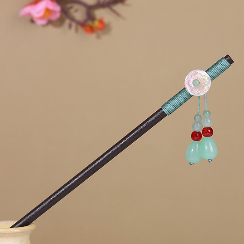 Vintage Tassel Wooden Hairpin for Women - Imitation Ebony Hanfu Accessory, Ancient Style Costume Hairpin