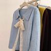 Blue lace lace-up lapel long-sleeved knitted sweater cardigan jacket women's new early autumn top