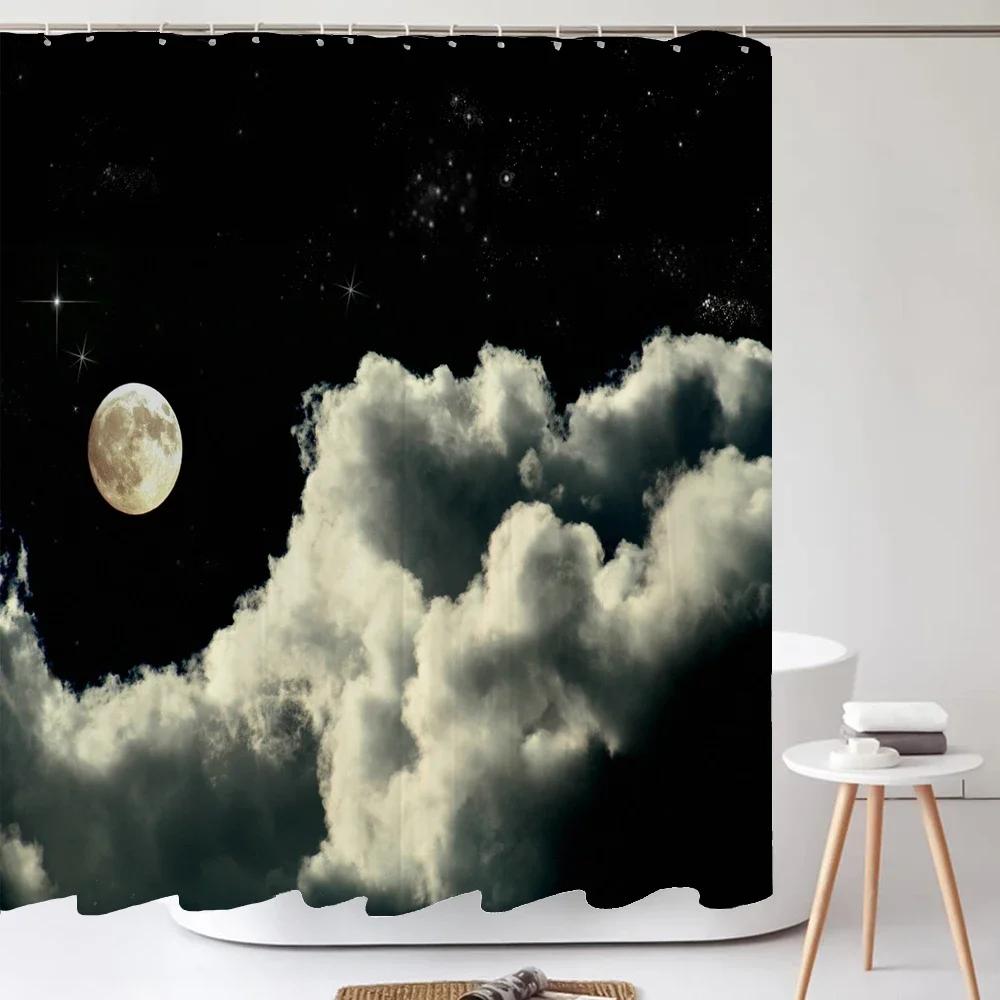 Starry Space Shower Curtain Blue Galaxy Shower Curtains Nebula Waterproof Polyester Fabric for Bathtub Bath Room Decor with Hook