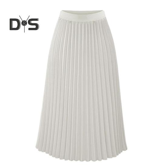 Autumn Winter Pleated Skirt Elastic High Waist Calf Length Casual Loose Skirt Elegant Ladies Solid Color Long Skirt Women Clothing Streetwear