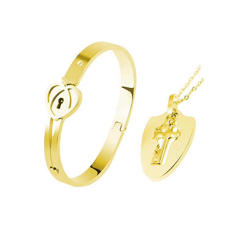 Set di Braccialetti con Lucchetto d'Amore Chiave per Coppia Creativa Transfrontaliera in Acciaio al Titanio