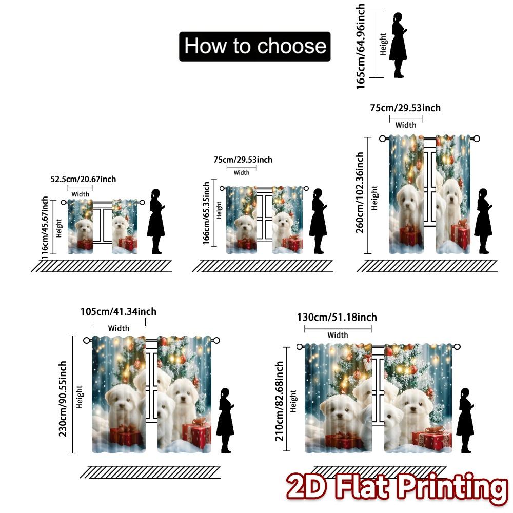 2pcs,Curtains Christmas Tree Cute Puppies Gift Print Modern Curtains Polyester Easy Install Curtains Art Deco Festive Ldeal for